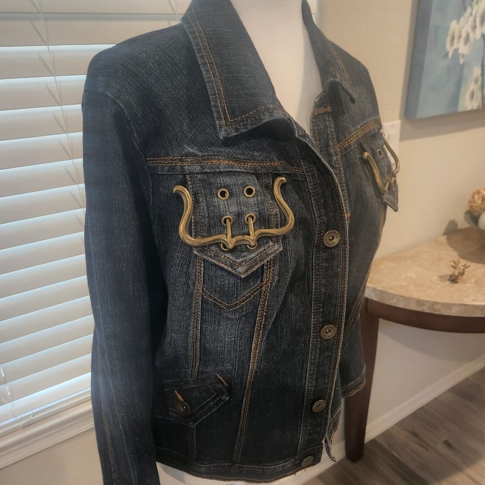 Venezia Dark Blue Jean Jacket with Gold Accents